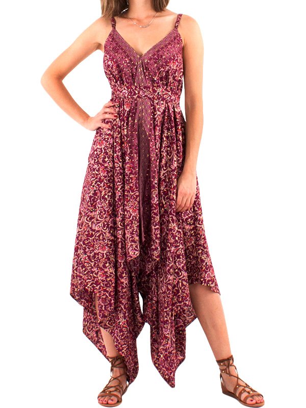 Combi Sari style robe longue imprimé Indi - Bordeaux