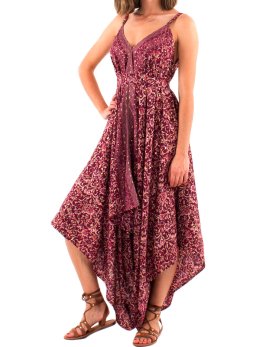 Combi Sari style robe longue imprimé Indi - Bordeaux