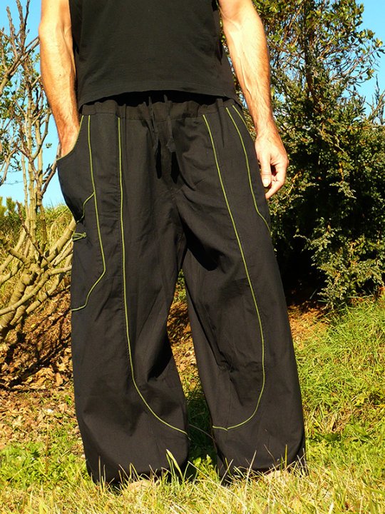 Pantalon Sarouel Homme En Coton/Lin - Entrejambe Tombant, Jambe Large - Style Hippie Décontracté - Poches