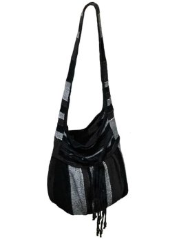 Sac tissage en coton bandes larges - Noir